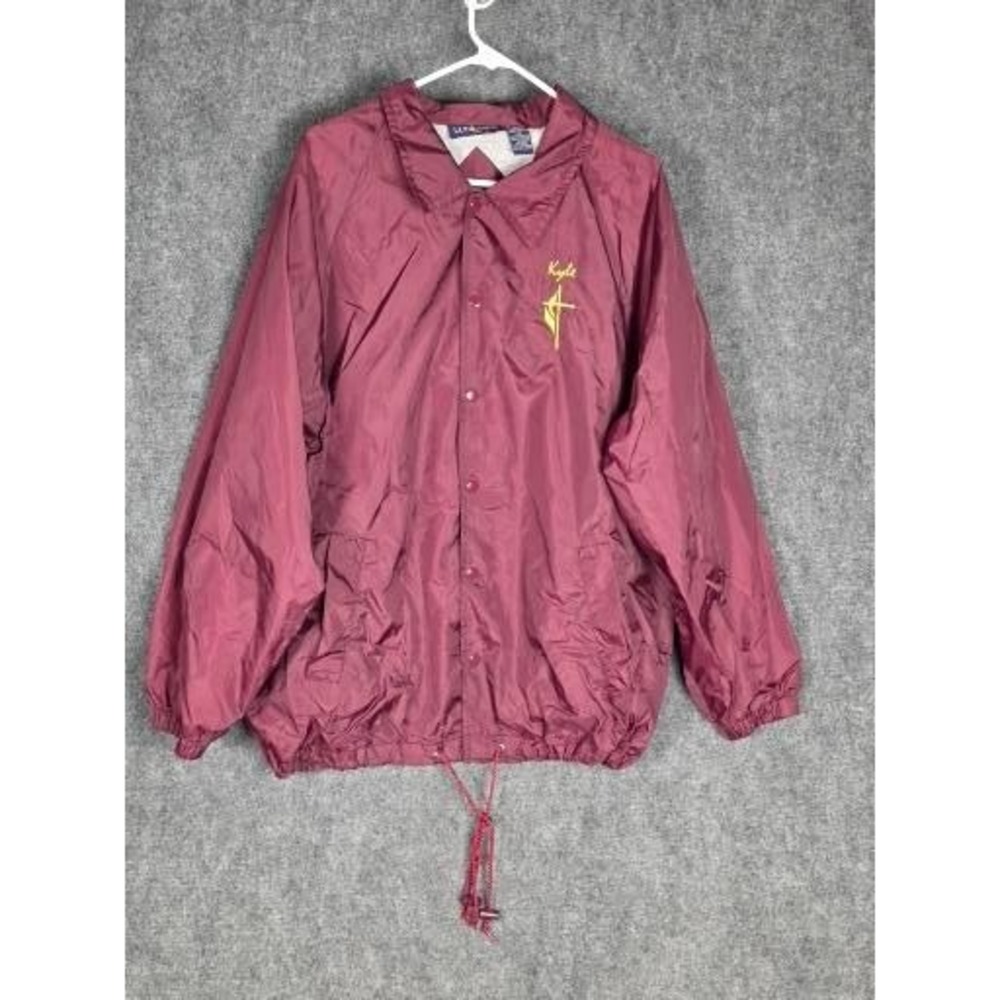 VTG Luna Pier Men Nylon Windbreaker Jacket Rocky Mountain Wilderness Camp Maroon